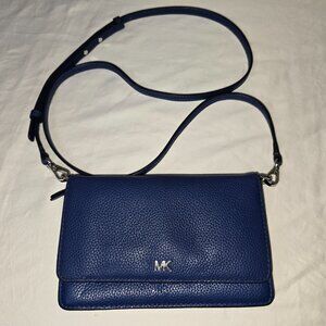 Michael Kors Pebbled Leather Convertible Crossbody Bag / Phone Case Grecian Blue